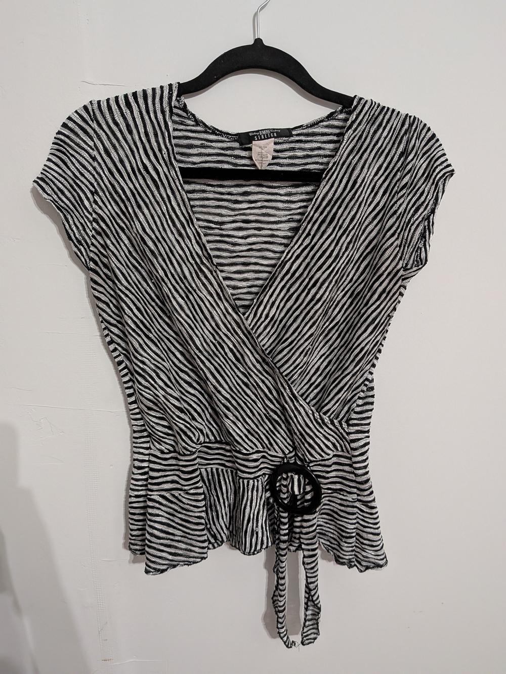Tailor B. Moss Black and White Striped Wrap Peplum Tee